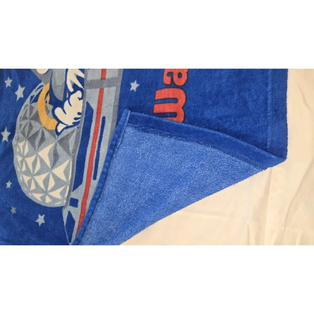 Vintage Walt Disney World Fleece Blanket Mickey Mouse Epcot Animal Kingdom Blue